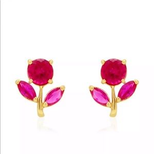 Ruby Dandelion Kid Earrings 14k Yellow Gold